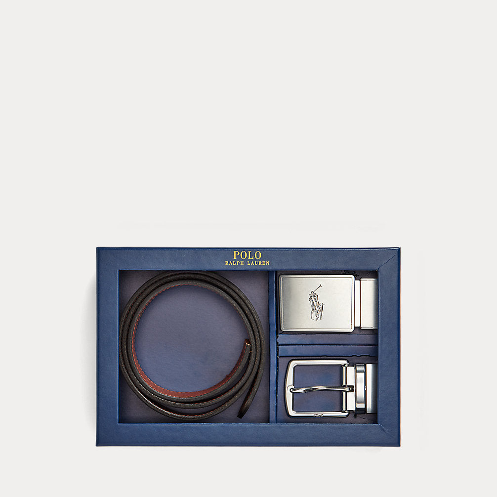 Reversible Leather Belt Gift Set Black/Saddle