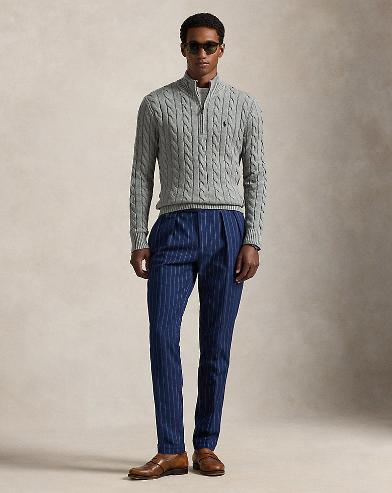 Cable-Knit Cotton Quarter-Zip Jumper Fawn Grey Heather