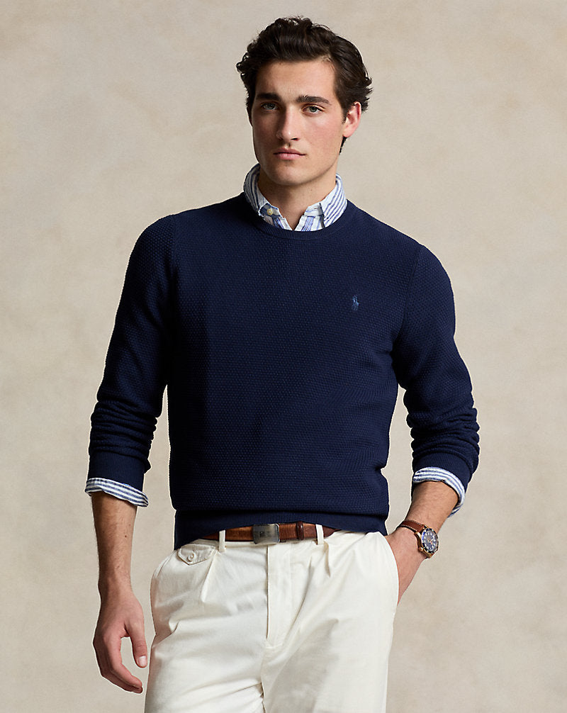 Textured Cotton Crewneck Jumper Refined_navy/C7956