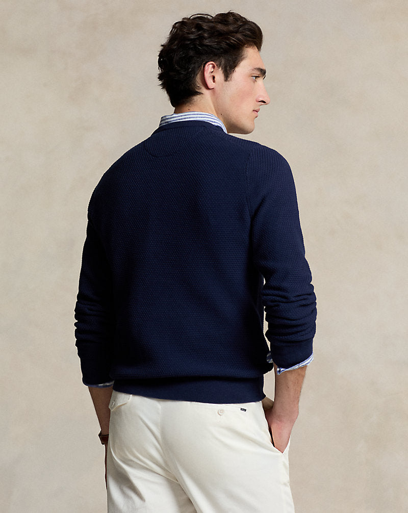 Textured Cotton Crewneck Jumper Refined_navy/C7956
