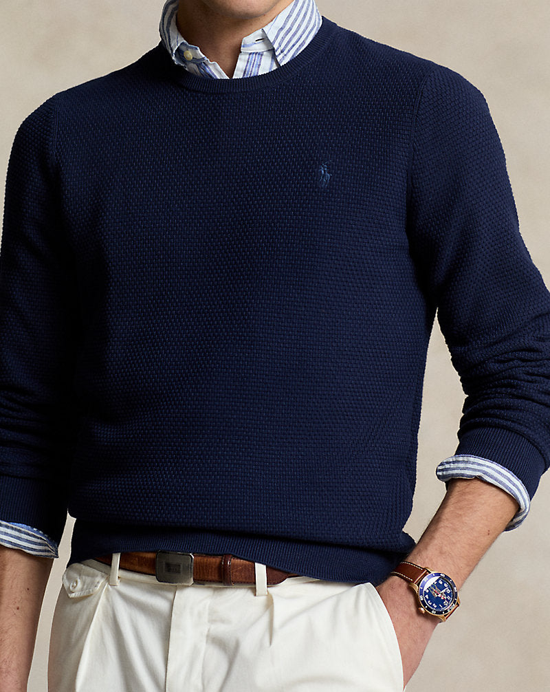 Textured Cotton Crewneck Jumper Refined_navy/C7956