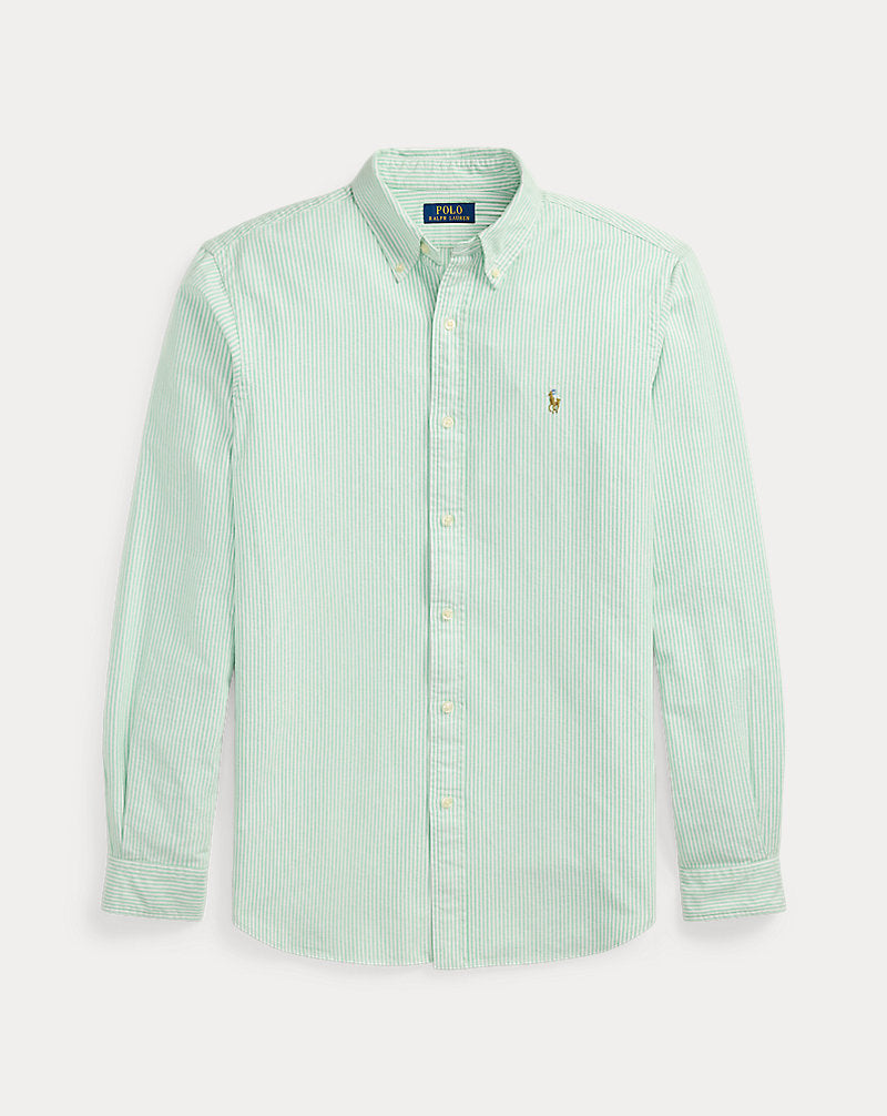 Custom Fit Striped Oxford Shirt Summer Emerald/Whit