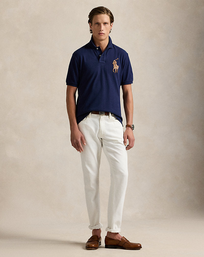 Classic Fit Leather-Pony Mesh Polo Shirt Refined Navy