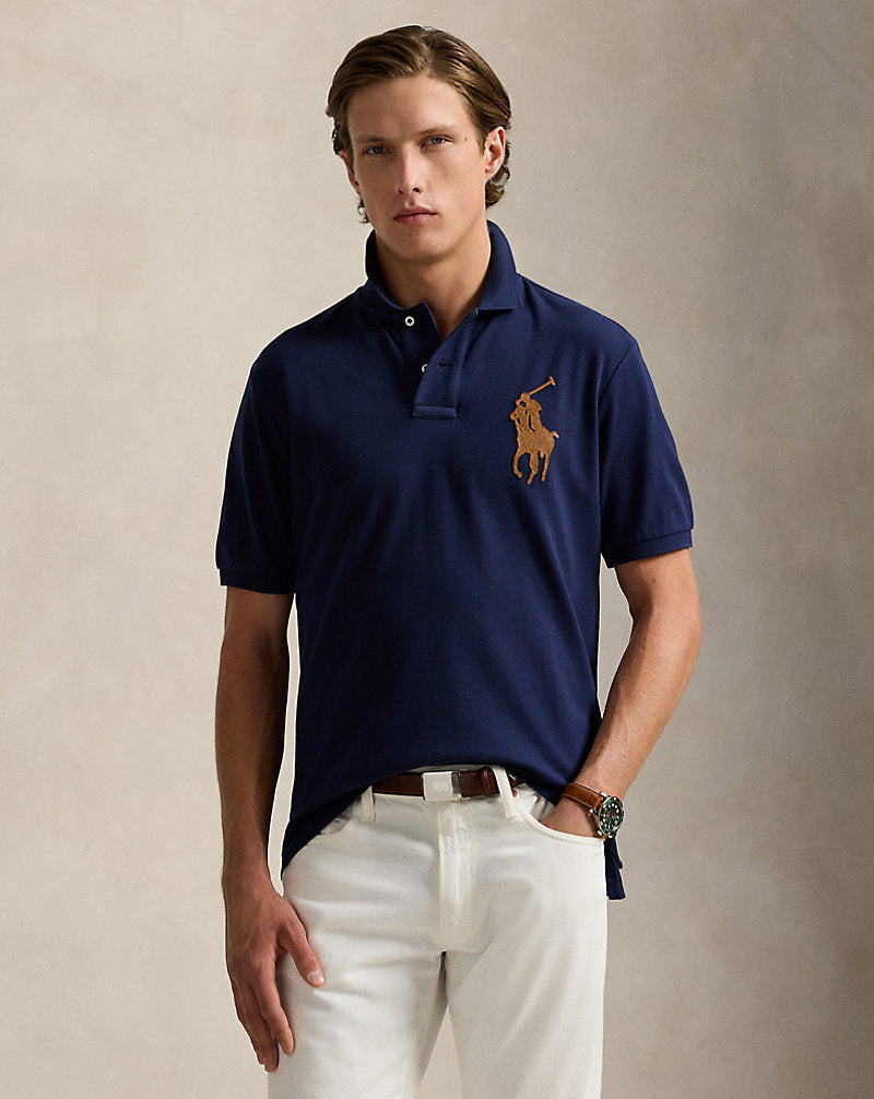 Classic Fit Leather-Pony Mesh Polo Shirt Refined Navy