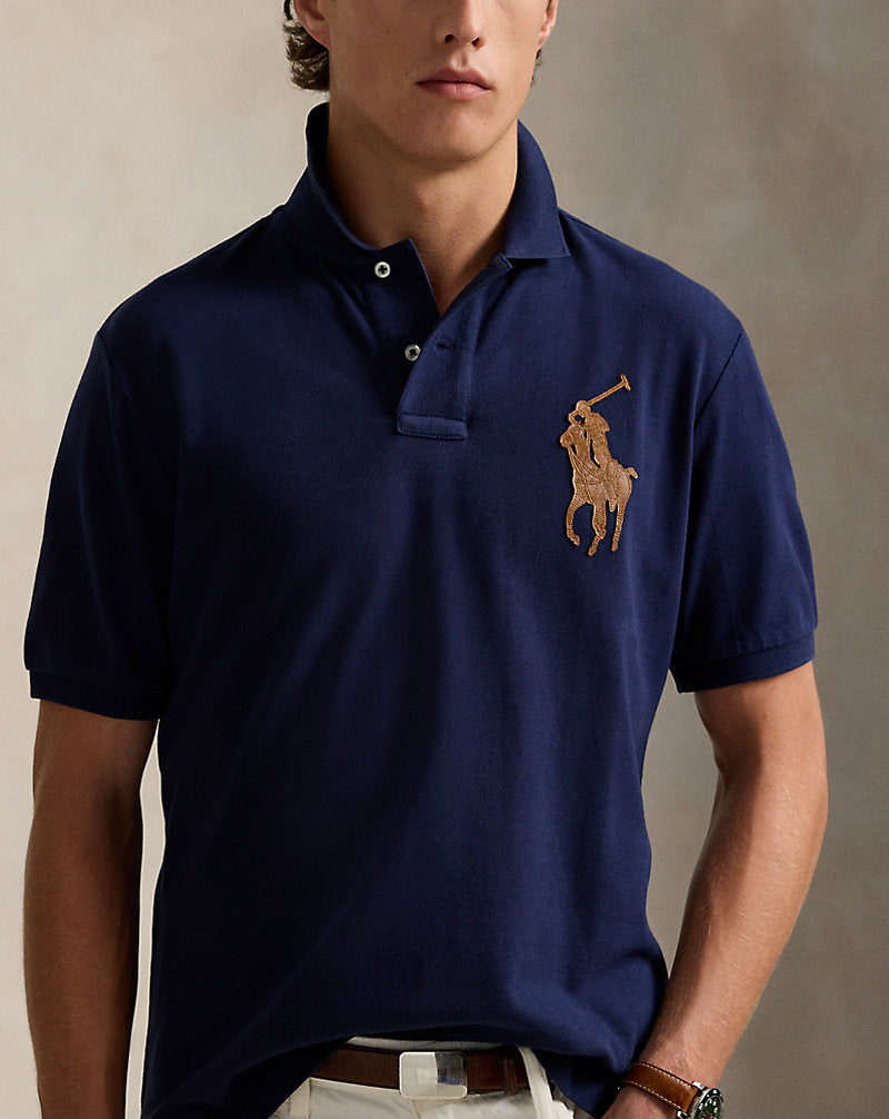 Classic Fit Leather-Pony Mesh Polo Shirt Refined Navy