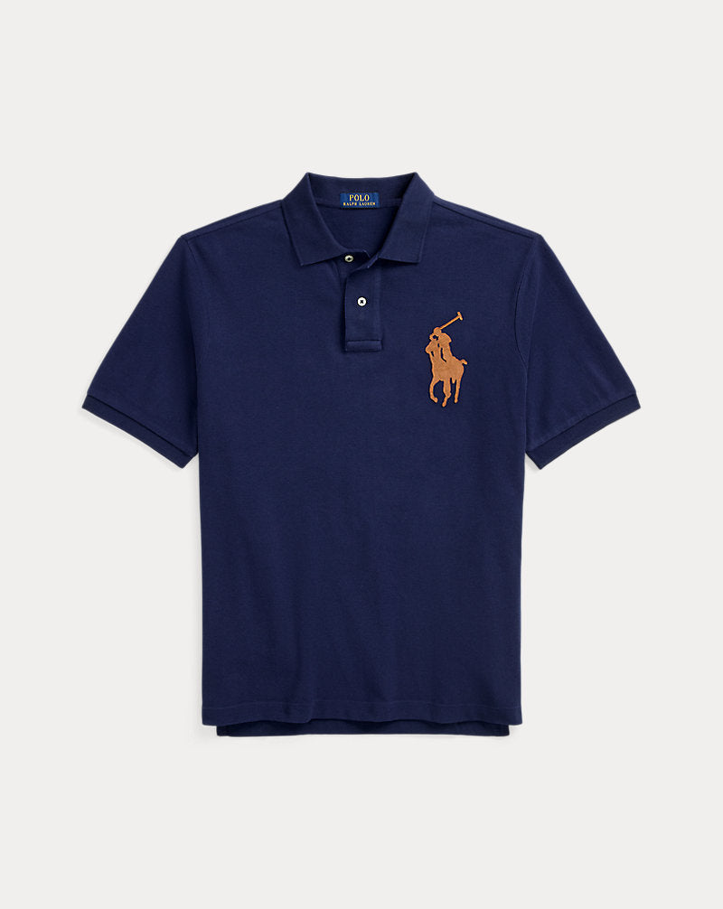 Classic Fit Leather-Pony Mesh Polo Shirt Refined Navy