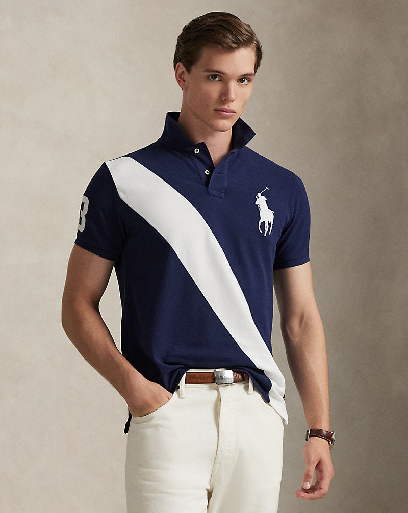 Custom Slim Fit Big Pony Mesh Polo Shirt Newport Navy/White