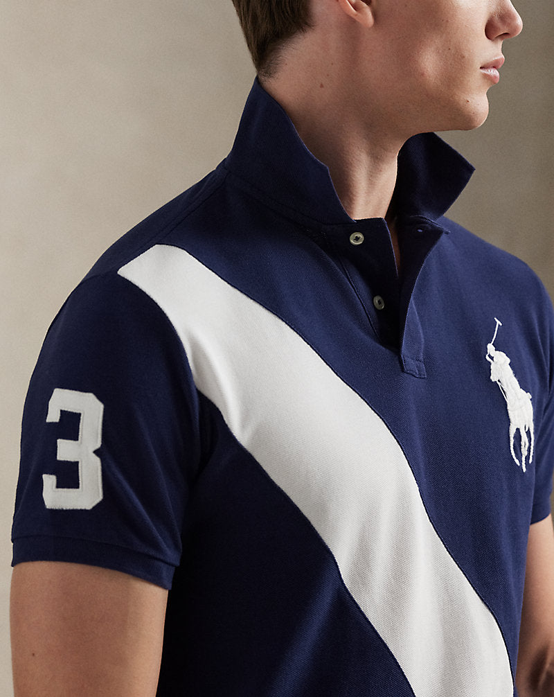 Custom Slim Fit Big Pony Mesh Polo Shirt Newport Navy/White