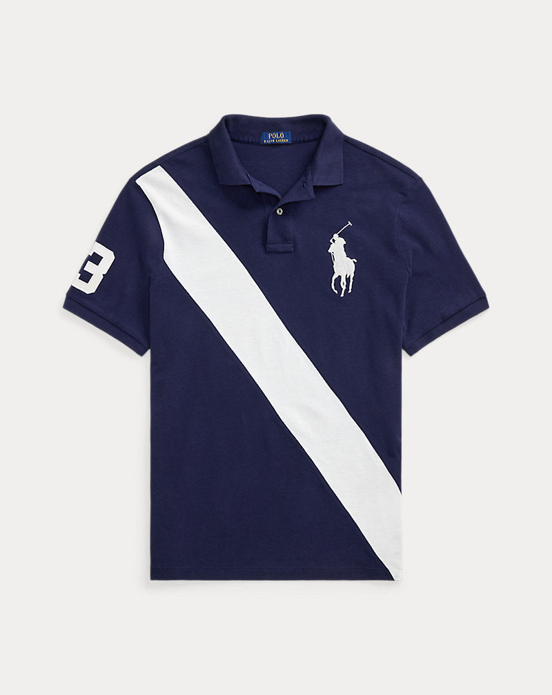 Custom Slim Fit Big Pony Mesh Polo Shirt Newport Navy/White