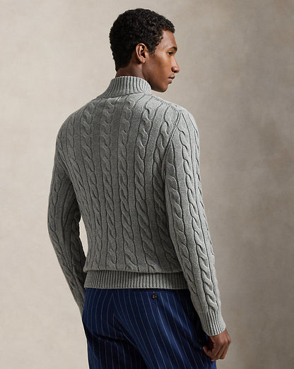 Cable-Knit Cotton Quarter-Zip Jumper Fawn Grey Heather