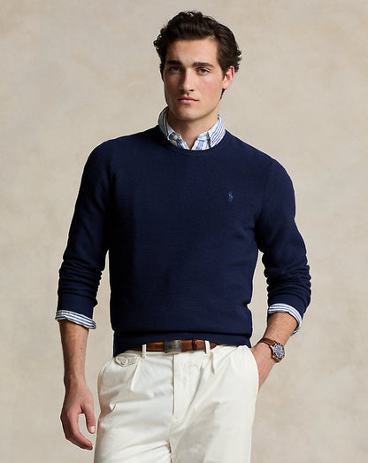 Textured Cotton Crewneck Jumper Refined_navy/C7956