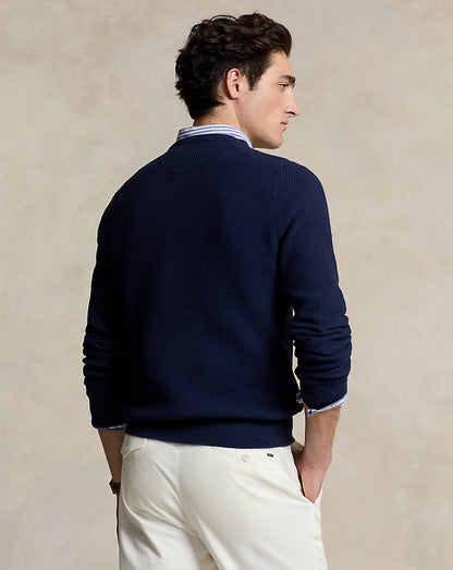 Textured Cotton Crewneck Jumper Refined_navy/C7956