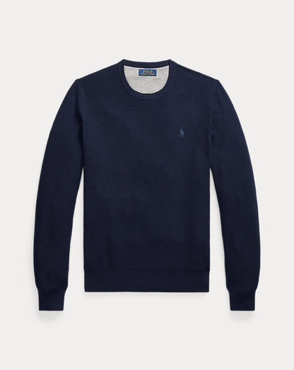 Textured Cotton Crewneck Jumper Refined_navy/C7956