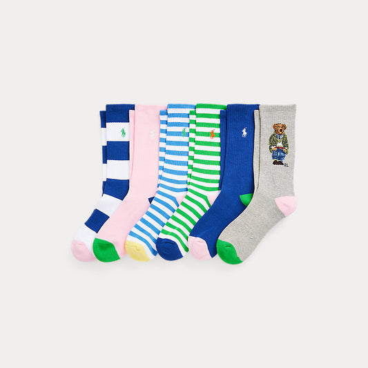 Polo Bear Striped Crew Sock 6-Pack Assorted