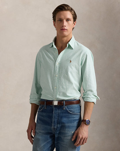 Custom Fit Striped Oxford Shirt Summer Emerald/Whit