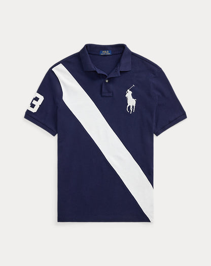 Custom Slim Fit Big Pony Mesh Polo Shirt Newport Navy/White